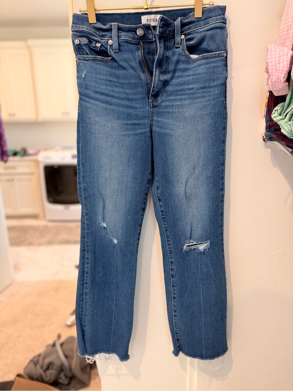 pistola Medium Blue Cropped Distressed Straight Jeans